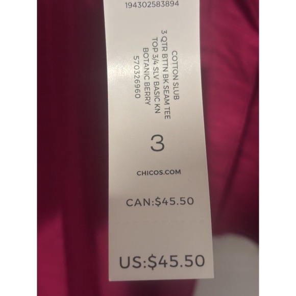 NWT Chico's Top The Ultimate Tee Scoop Neck Fuchsia Buttons Down Back Size 3 XL - Picture 5 of 6